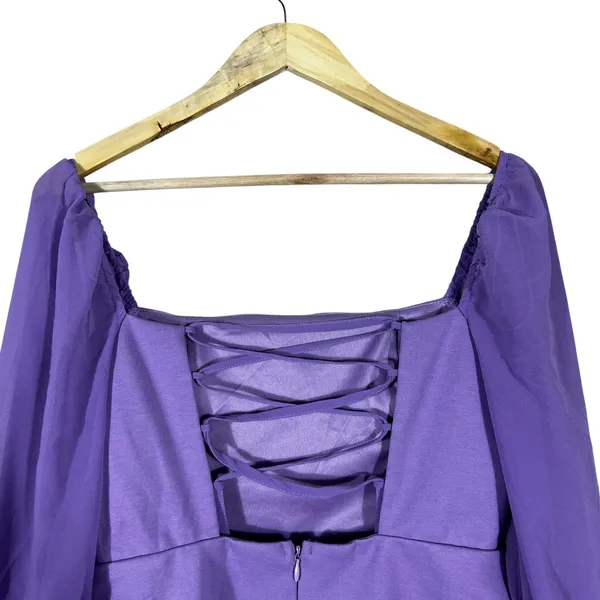 NWT Lulus Lace-Up Back Solid Mini Dress Purple Romantic Puff Sleeve Size S - Image 7