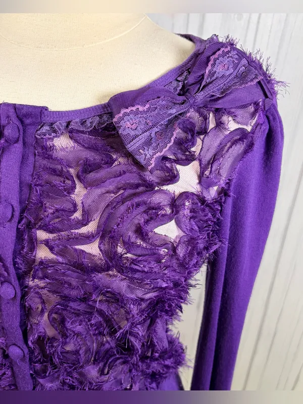 RYU Purple‎ Very Fairy Coquette Mesh Front Button-up Cardigan, Large - Image 5