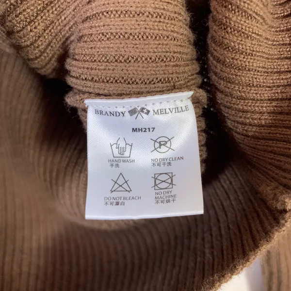 Brandy Melville Brown Shannon Ribbed V-Neck Button Cropped Cardigan Sweater - Image 3