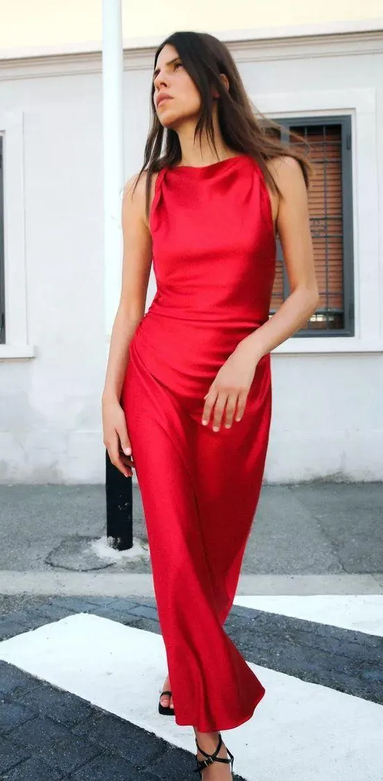 ZARA dress Maxi Red satin Lingerie Fitted wedding Party - Image 9