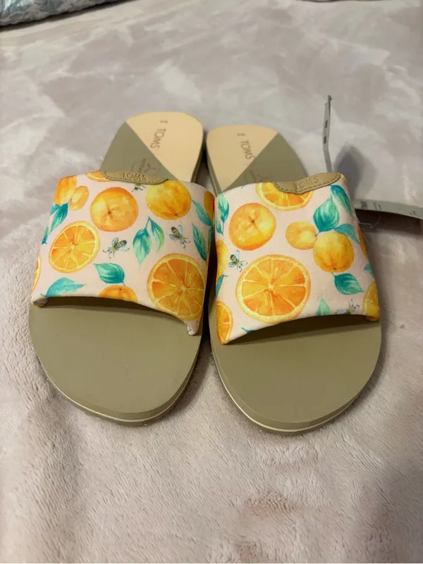 TOMS Earthwise Citrus Print Slide Sandals Orange Fruit Women’s Size 8 NWT - Image 3