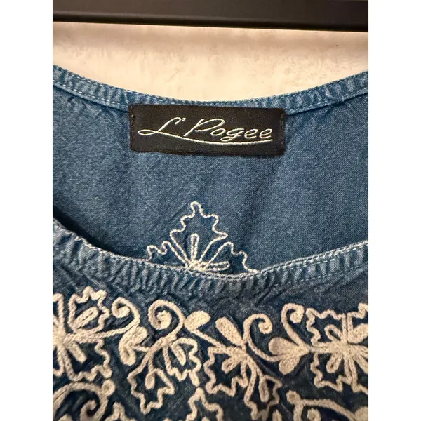 L'Pogee Denim Maxi Dress Womens Sleeveless Embroidered Boho Chambray Blue Long - Image 2