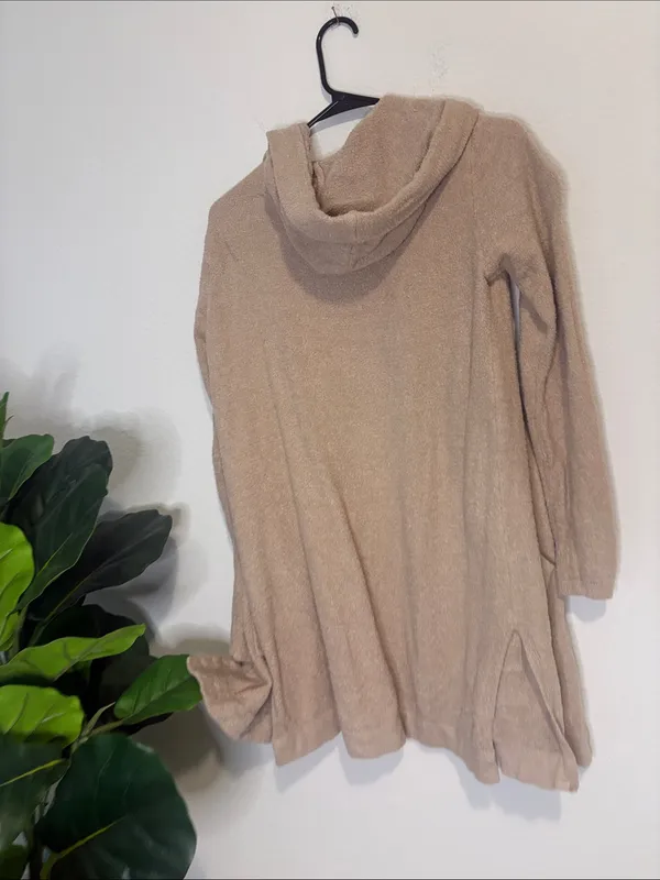 Barefoot Dreams Hooded Open-Front Cardigan in Light Tan XS/S - Image 4
