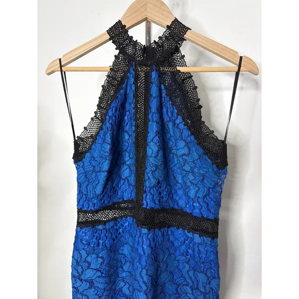 Alexis Julianna Royal Blue Black Lace Halter Midi Dress Size M Cocktail Wedding - Image 5