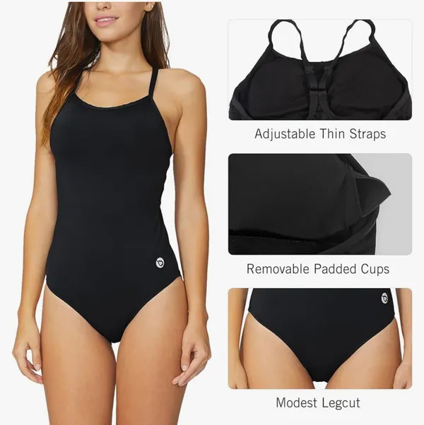 Women's Athletic Training Adjustable Strap One Piece Swimsuit - Image 3