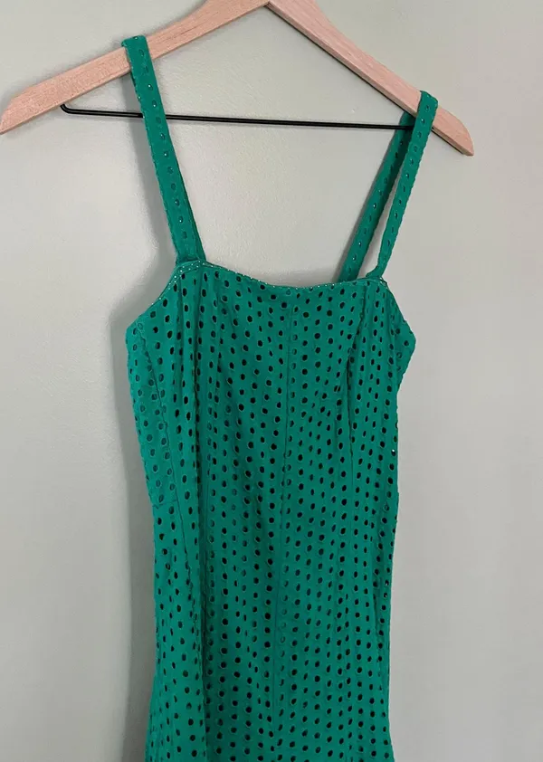 Anthropologie Women’s Lelia Eyelet Midi Dress Turquoise Blue Green Size 0 - Image 6