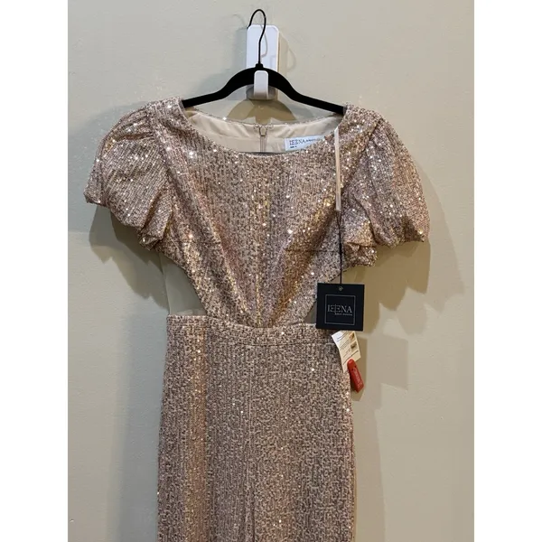 Mac Duggal Sequined Puff Shoulder Illusion Cutout Jumpsuit Blush 11273 Size 4 - Image 5