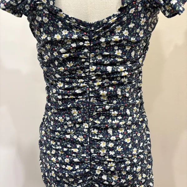 Dress‎ Forum Navy Blue Daisy Ditsy Floral Ruched Ruffle Flounce Mini Dress Small - Image 8
