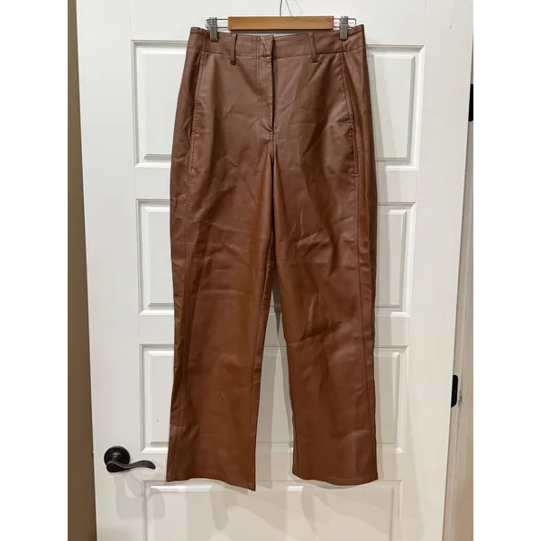Wilfred Free Brown Vegan Leather Ascendent Pant Straight Leg Size 10 Minimalist - Image 2