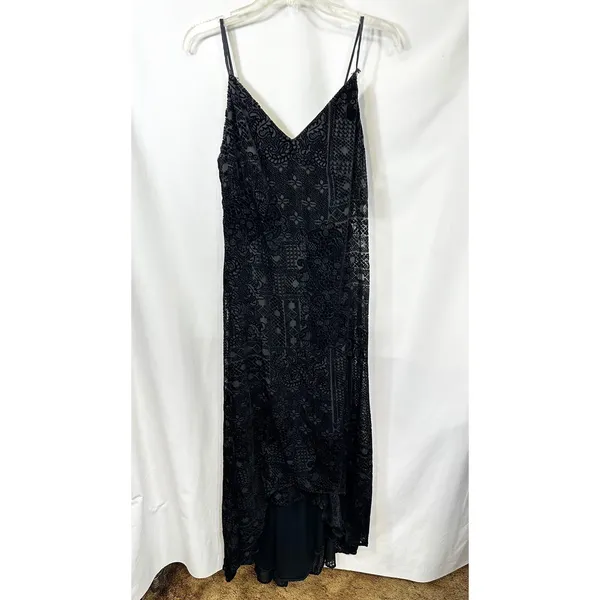 Onyx Nite‎ 6 Dress Black Velvet Burnout Hi Lo Spaghetti 90s Y2K Grunge Goth 1341 - Image 8