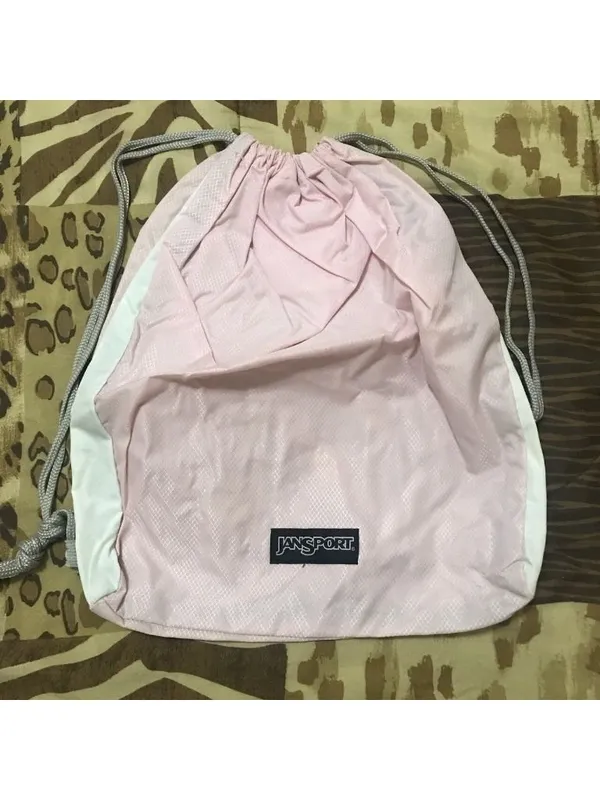Jansport Pink & White Vintage Drawstring Bag, Used - Image 5