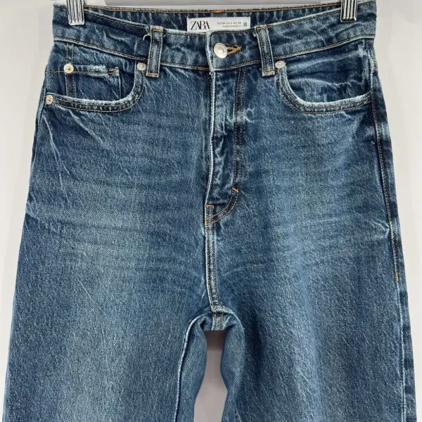 Zara Jeans‎ Women's Sz 2 Slim Straight Leg High Rise Dark Wash Blue Denim Casual - Image 2
