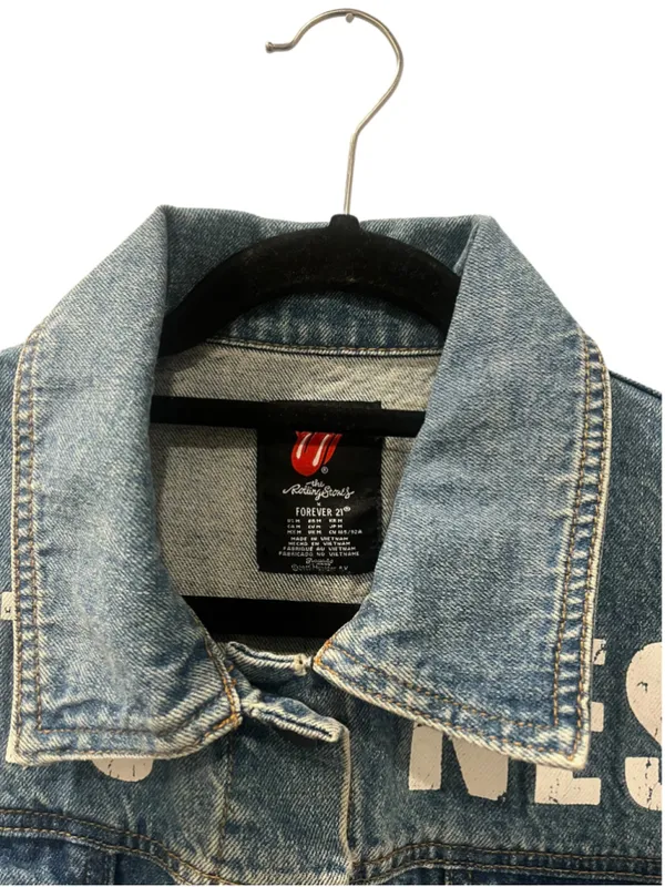 Rolling Stones Forever 21 Denim Vest Medium Back Patch Rock Band Concert Jean M - Image 3