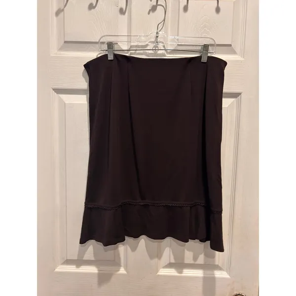 VTG Max Studio Womens Brown Ruffle Hem Knee Length Skirt Size‎ L Made in USA - Image 3