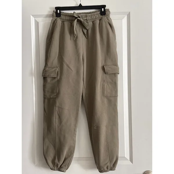 Abercrombie‎ & Fitch Taupe Cargo Sweatpants Joggers Soft A&F Collection Size M - Image 2