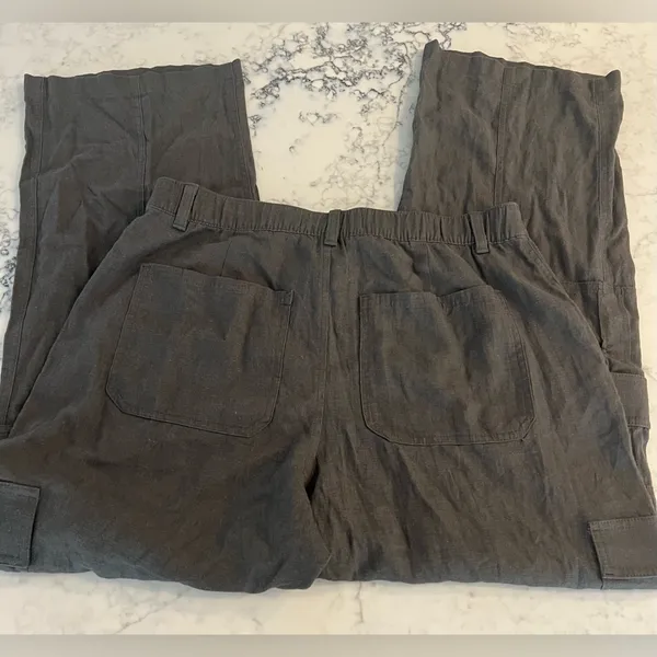 New Hollister Women’s Linen Blend Ultra High Rise Grey Cargo Pants Size XL - Image 11