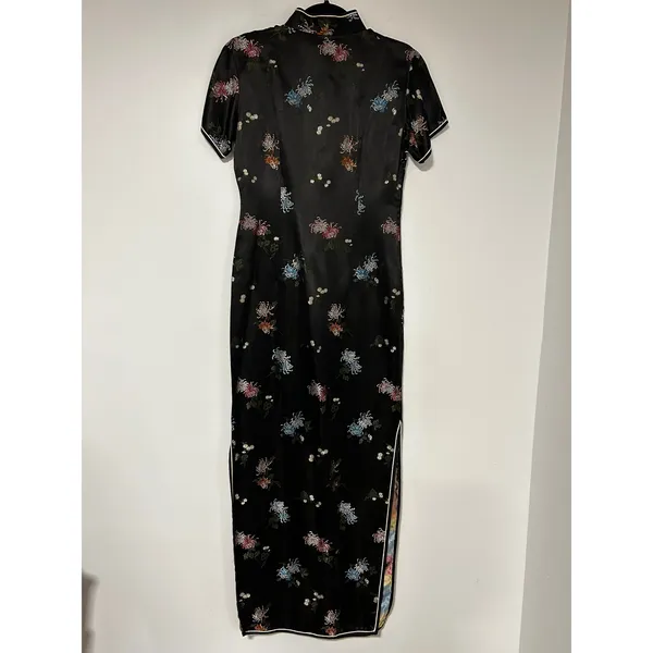Vintage High Class Garments Black Satin Floral Brocade Cheongsam Qipao Dress 34 - Image 8