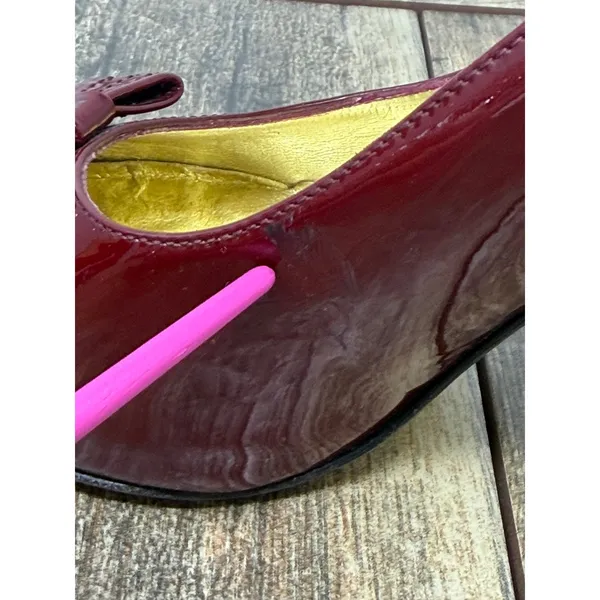 Juicy Couture Burgundy Patent Leather Bow Block Heel Pumps Made in Italy 5.5 M - Image 6