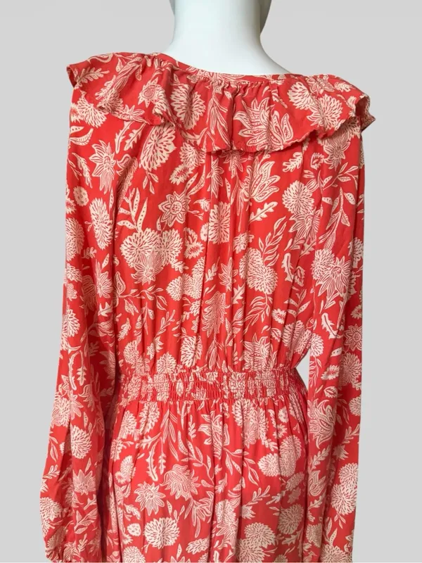 Universal Threads Coral and Cream Floral Long-Sleeve Midi Dress - Image 5