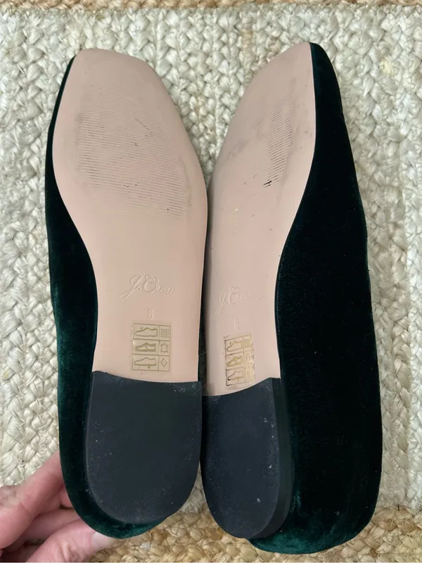 J. Crew Forest Green Velvet Anya Mary Jane Flats with Rhinestone Buckle Size 6 - Image 10