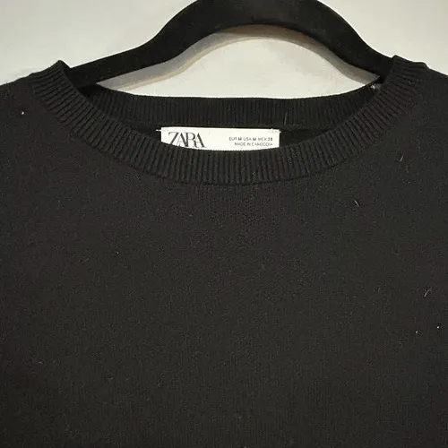 ZARA basic minimalist Black Long Sleeve Crew Neck knit Tunic‎ Top Size Medium - Image 3