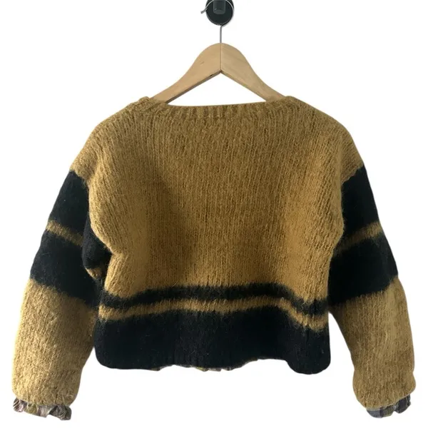 Vintage Wool Sweater Gold Small Cropped Y2K 90s grunge flannel lined edgy yellow - Image 2