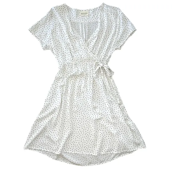 Bella Ella White Black Polka Dot Faux Wrap Dress Rayon S‎ Summer Wedding Guest - Image 2