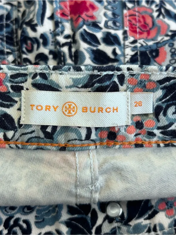 Tory Burch Emmy Ankle Skinny Pants Blue Lake Kyoto Butterfly Floral Print 26 - Image 5