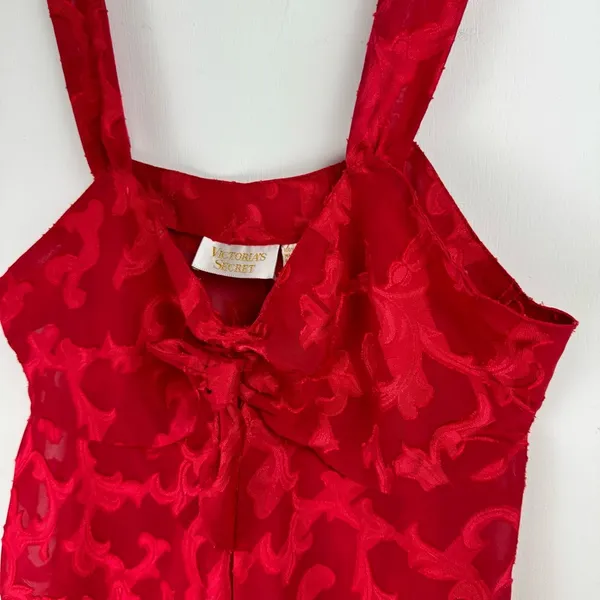 Vtg Victoria’s Secret Red Semi Sheer Slip Dress Sz Medium Babydoll - Image 5
