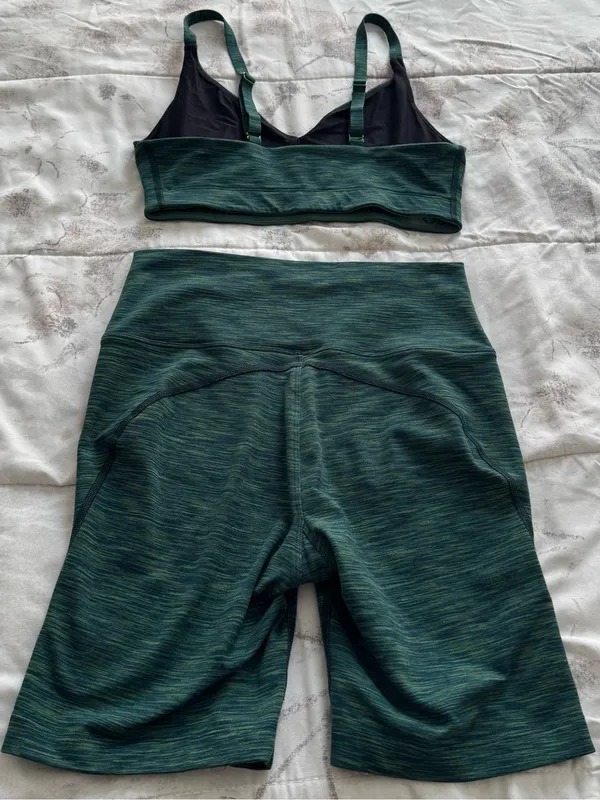 Outdoor Voices matching set of Dark Teal Heather Bike Shorts & sport bra, size S - Image 8