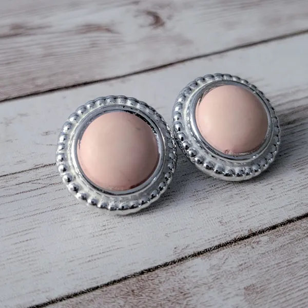 Vintage Clip On Earrings Light Pink Center with Silver Tone Halo - Image 5