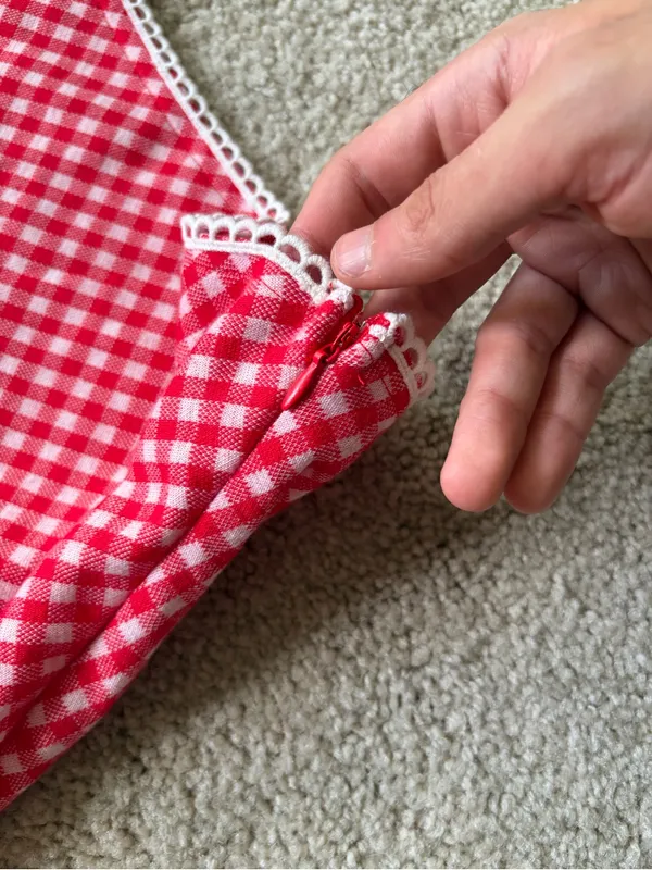 Princess Polly red and white red check gingham boho lace midi skirt size US 10 - Image 9