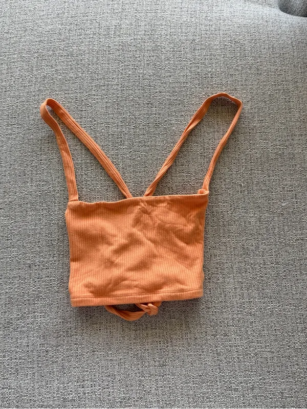 Garage Ribbed Lace-Up Back Crop Top Orange Size‎ P/S - Image 2