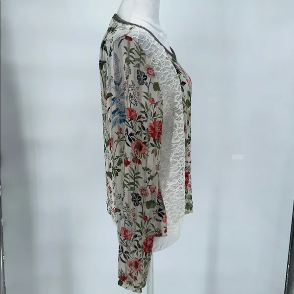 Loyd/Ford Plam Spring Women's Long-Sleeve Lace Floral Sheer Blouse Size L - Image 4