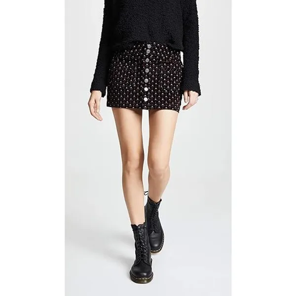 We the Free People Womens Skirt Sz 29 Black‎ Print Joanie Corduroy Mini Buttons - Image 6
