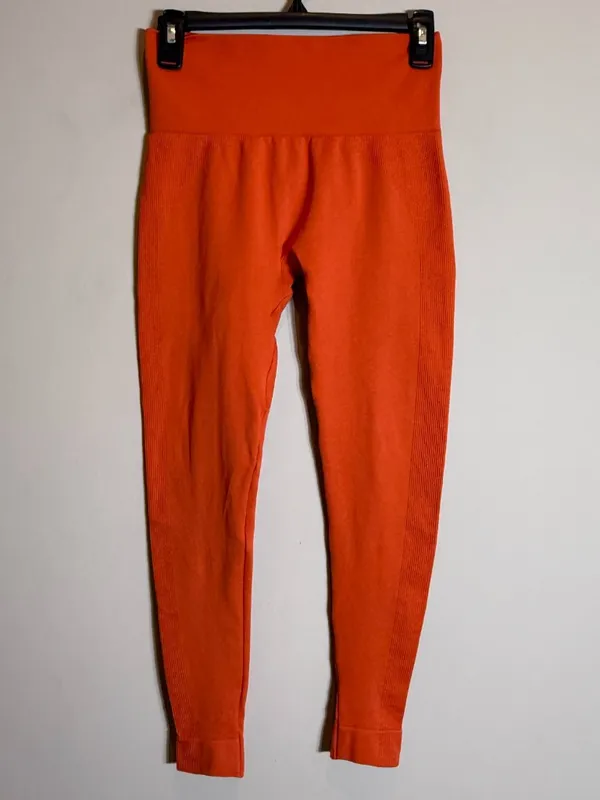 Set Active Sculptflex Seamless Leggings Women's Medium Orange Ribbed Workout Gym - Image 3