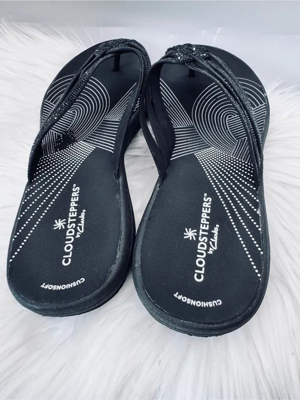 Clarks Breeze Gem Black Flip Flop Slides Size 9 Sparkly Studs vacation glitter - Image 7