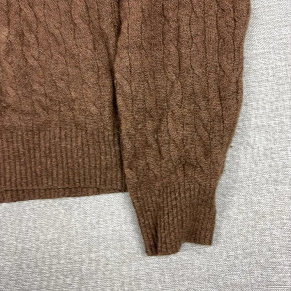 Tweeds Sweater Womens Large Brown V Neck Cable-Knit 100% Cashmere Pullover - Image 11