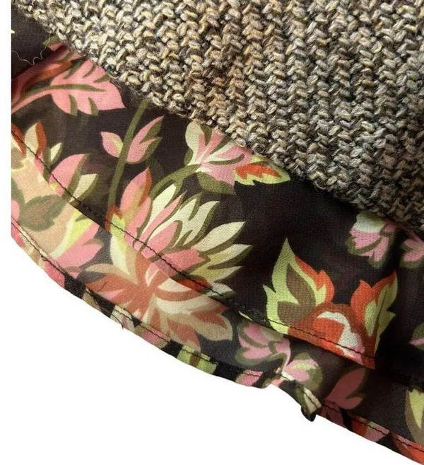Ann Taylor Loft Women Tweed Texture Flounce Skirt Brown Floral Hem Accent Size 8 Wool Blend - Image 15