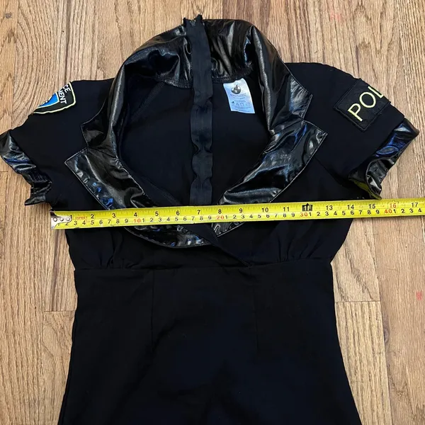 Womens Police Officer Costume Mini Dress Black Faux Leather Trim Small - Image 10