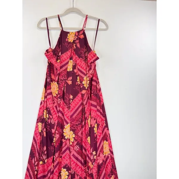 Free People Womens Jumpsuit Raspberry Luca Wide Leg Floral Halter Boho Large - Image 7
