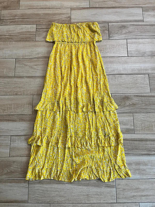Womens Zattcas Yellow Floral Strapless Maxi Dress - M - Image 4