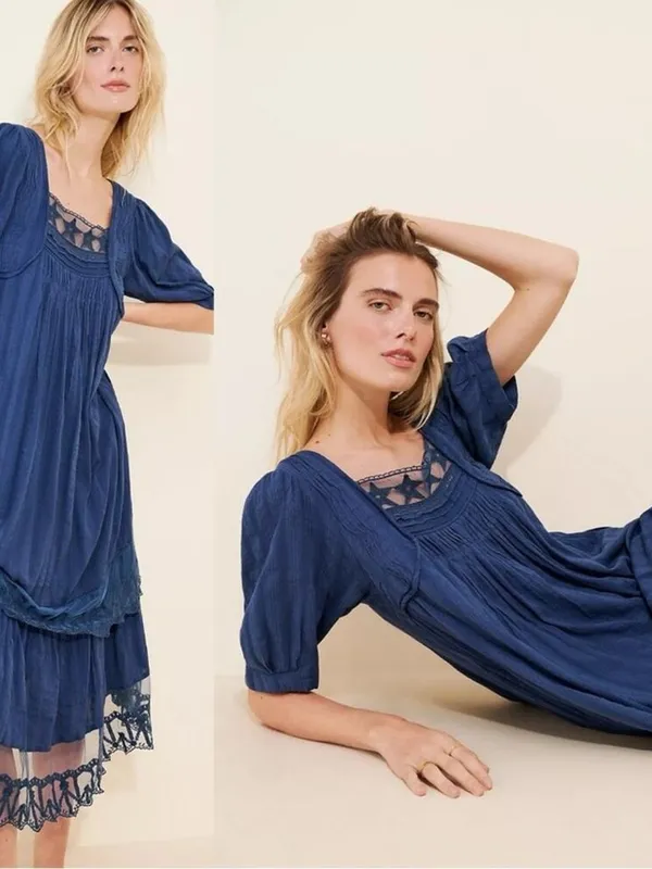 Free People Bohemian Cottage Americana Star Lace Calder Midi Dress Large - Image 9