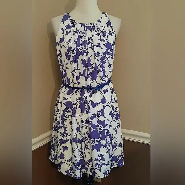 Floral Pleated Sleeveless Shift Dress White & Indigo Blue by Pink Owl ModCloth - Image 6