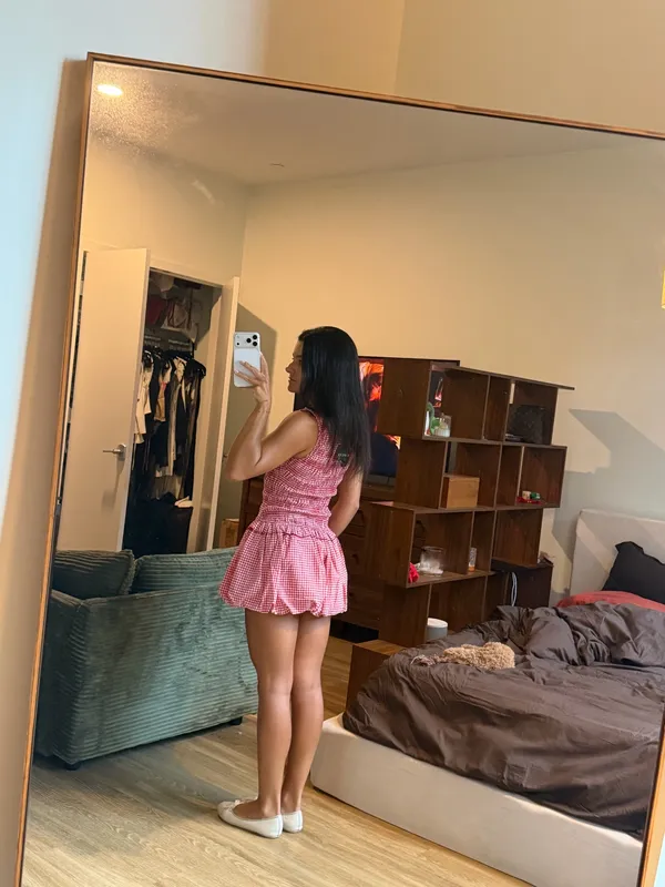 White fox gingham mini dress - Image 2