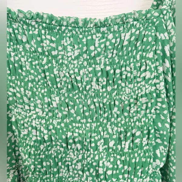 Sienna Sky Green Off the Shoulder Cottage Smocked Babydoll Mini Dress Speckled - Medium - Image 4