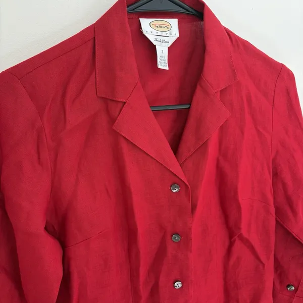 Talbots Irish Linen Red Button Down Blouse Top 2 Petite Quiet Luxury Coastal - Image 5