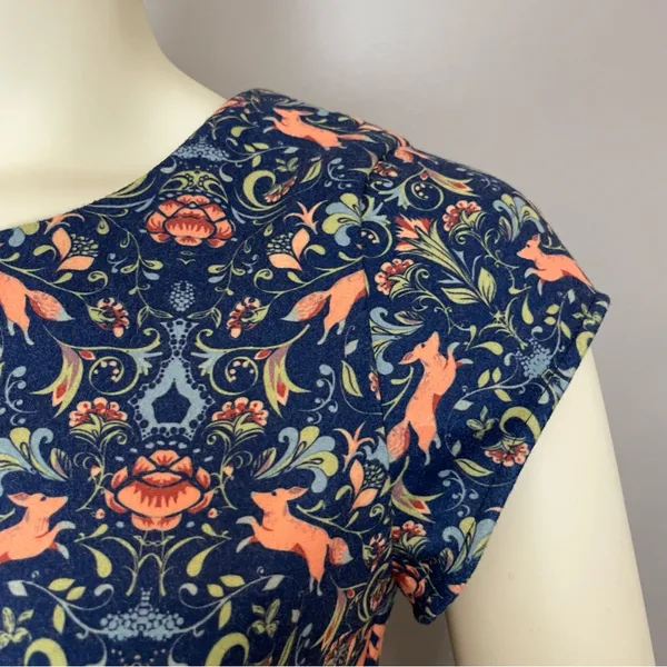 Pink Martini Dress Fox Print Blue Floral A-Line Lined‎ Small Women Cap Sleeves - Image 14