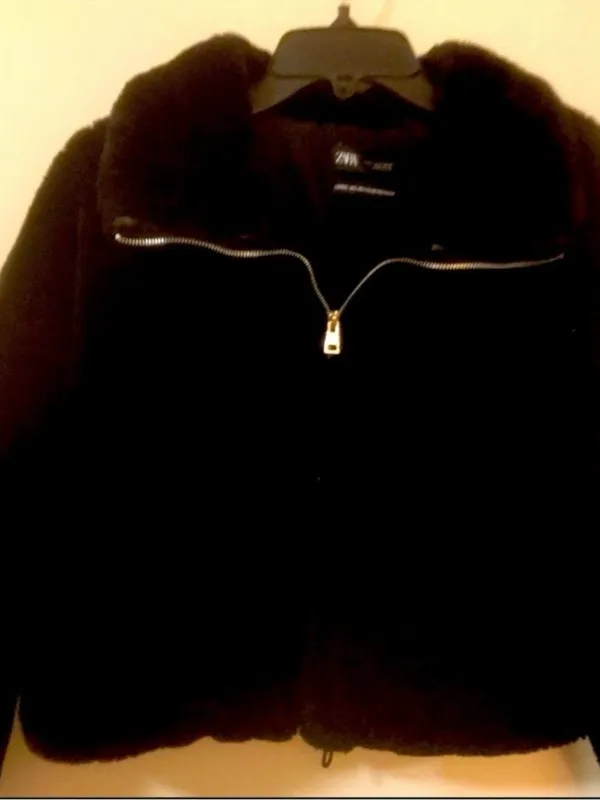 Zara Black Teddy Zip-Front Jacket - Image 2