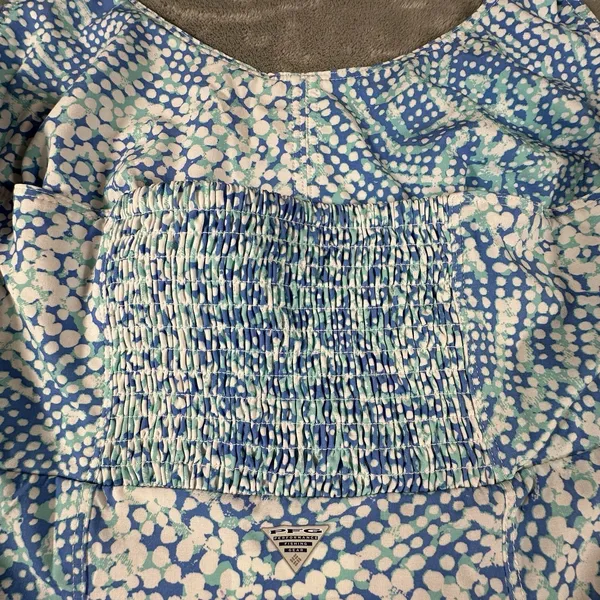 Columbia PFG Halter Dress Medium Blue Aqua Print Smocked Back Beach Sundress - Image 9